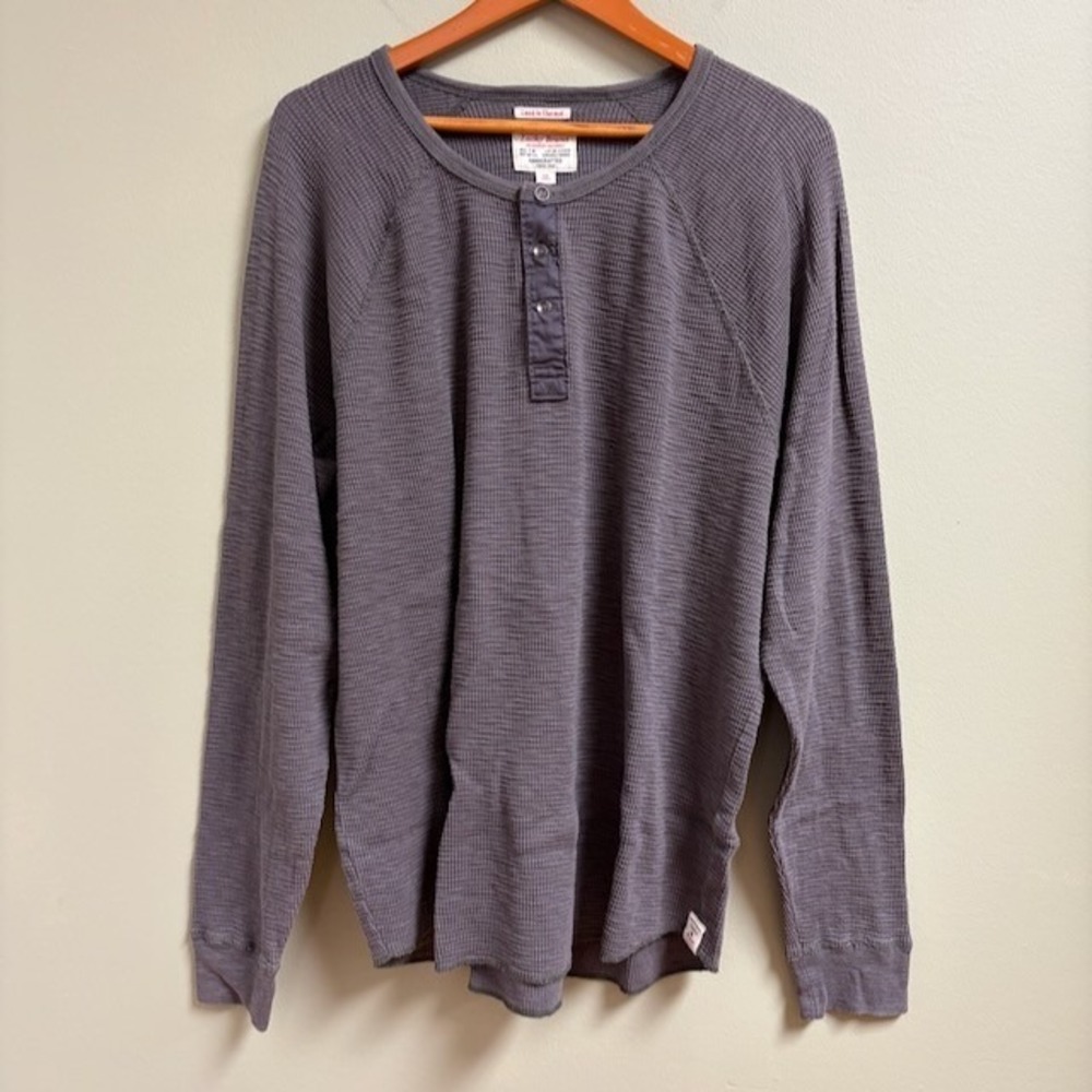 Lucky Brand Mens Lived In Thermal Waffle Knit‎ Henley Size XL Gray Grunge Goth